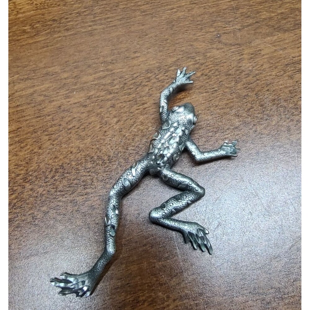 Vintage JJ Jonette leaping Bull Frog Pin Silver Tone Textured Brooch 4" x 2.5"